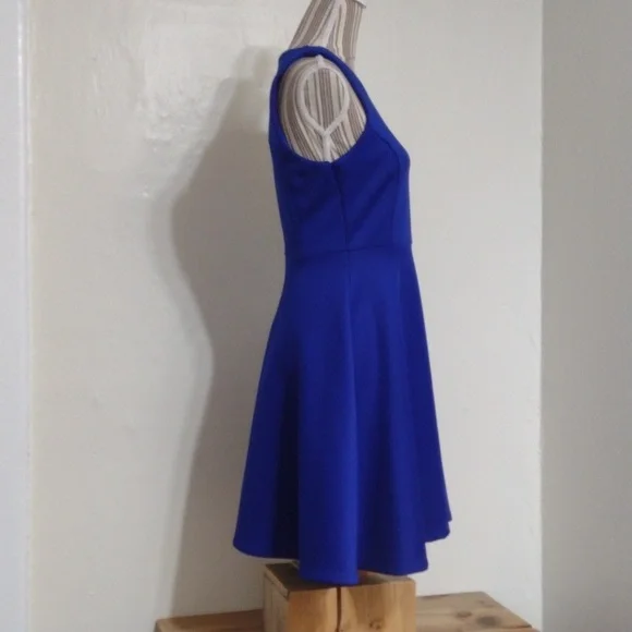 Milly Blue Fit & Flare Sleeveless Dress Exposed Goldtone Back Zip Size 4 - Picture 5 of 11